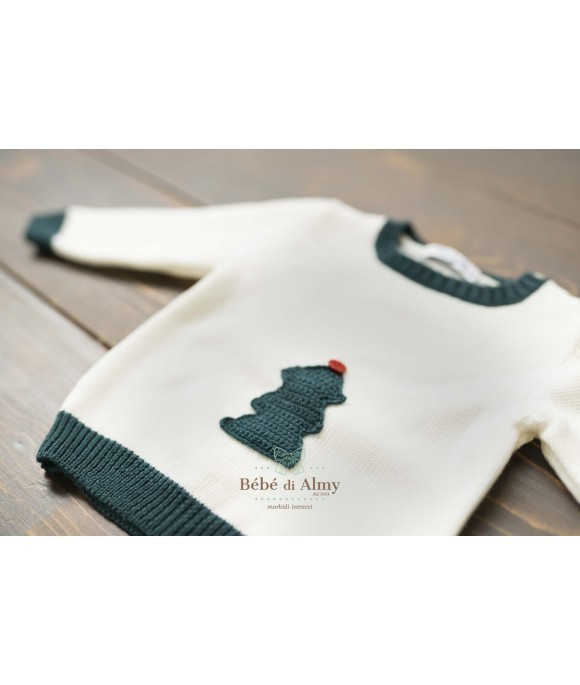 Christmas Sweater With Wool Embroidered Tree