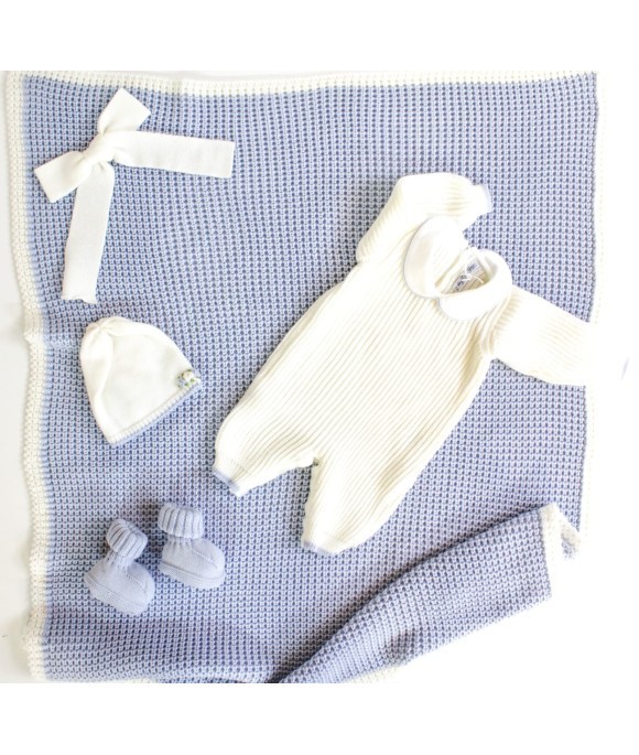 English Onesie Knit Set (White-Light Blue) §78