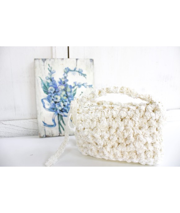 Mini Lace Clutch With Handle - White