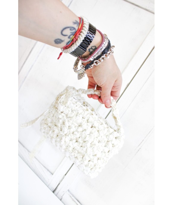 Mini Lace Clutch With Handle - White