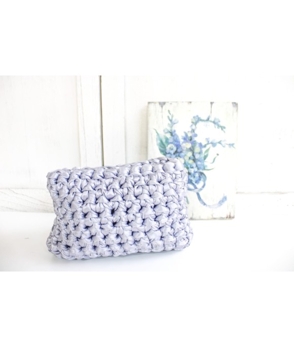 Mini Satin Clutch Bag - Pearl Grey