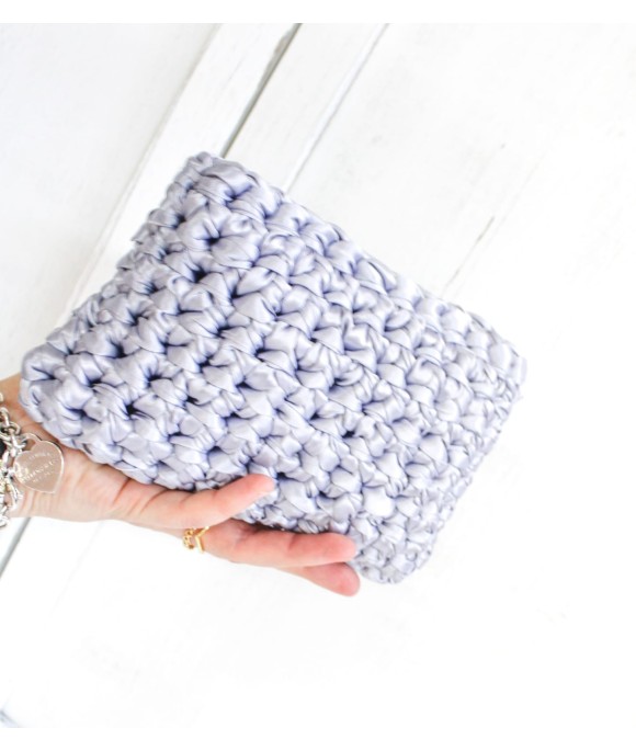 Mini Satin Clutch Bag - Pearl Grey