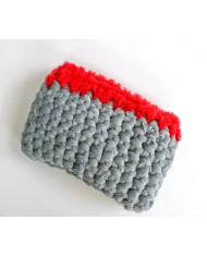 Clutch bag in gray velvet and red chenille