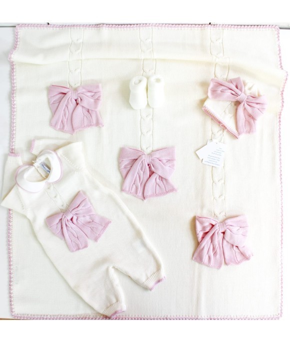 Braided Bow Onesie Set (White-Pink) §94