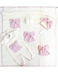 Set Treccione Con Fiocco Intrecciato Tutina (Bianco-Rosa) §94