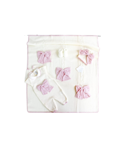 Set Treccione Con Fiocco Intrecciato Tutina (Bianco-Rosa) §94