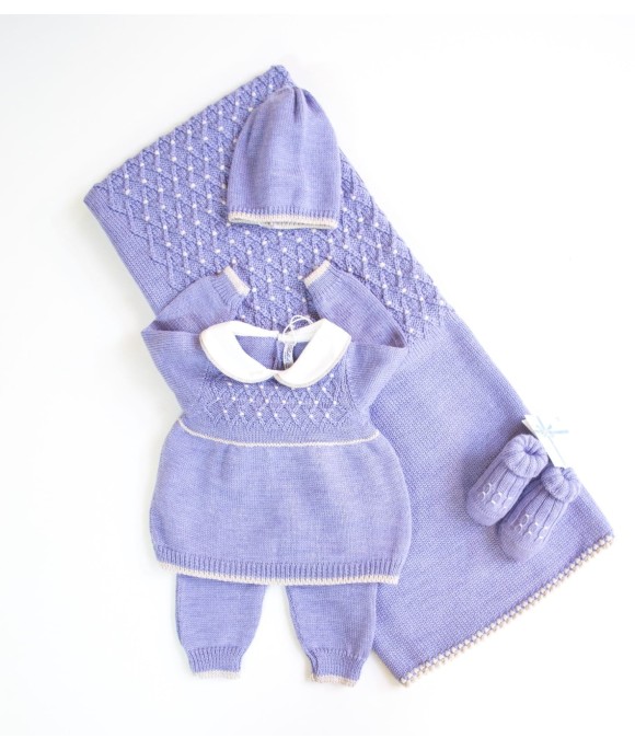 Set Ricamo Punto Smock 3 Lana taglia 1 mese