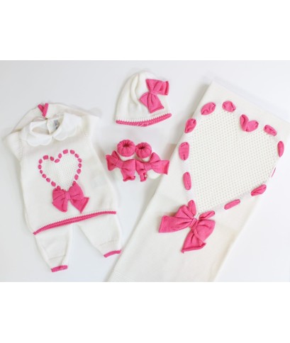 Set Fettuccia Cuore & Fiocco 3 Lana taglia 1 mese en