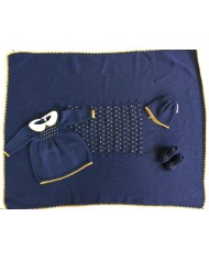 Set Punto Smock Blu / Ocra 2 Lana taglia 1 mese en