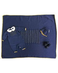 Set Punto Smock Blu / Ocra 2 Lana taglia 1 mese en