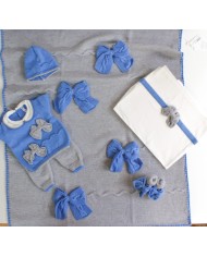 Set Punto Smock Miele / Blu Lana taglia 1 mese en