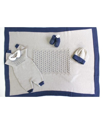 Set Punto Smock Miele / Blu Lana taglia 1 mese en