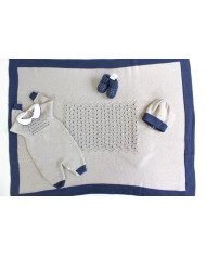 Set Punto Smock Miele / Blu Lana taglia 1 mese en