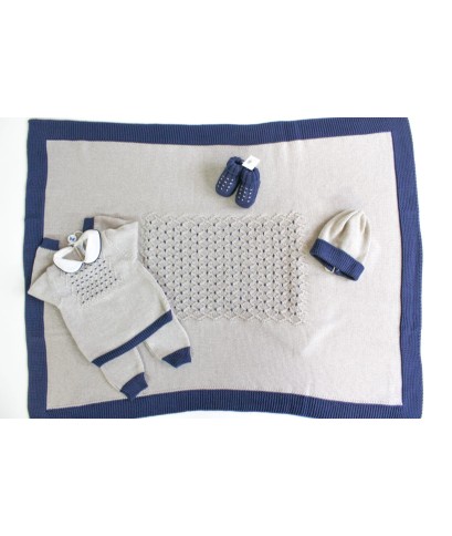 Set Punto Smock Miele / Blu 2 Lana taglia 1 mese