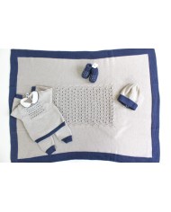 Set Punto Smock Miele / Blu Lana taglia 1 mese en