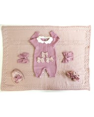 Set 3 trecce e 3 fiocchi Lana taglia 1 mese