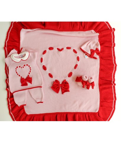 Set Cuore Fettuccia + Rouche Lana 2 taglia 1 mese