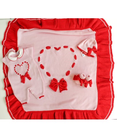 Set Cuore Fettuccia + Rouche Lana 2 taglia 1 mese