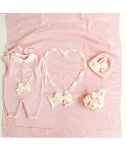 Set Fettuccia Cuore & Fiocco 5 Lana taglia 1 mese en