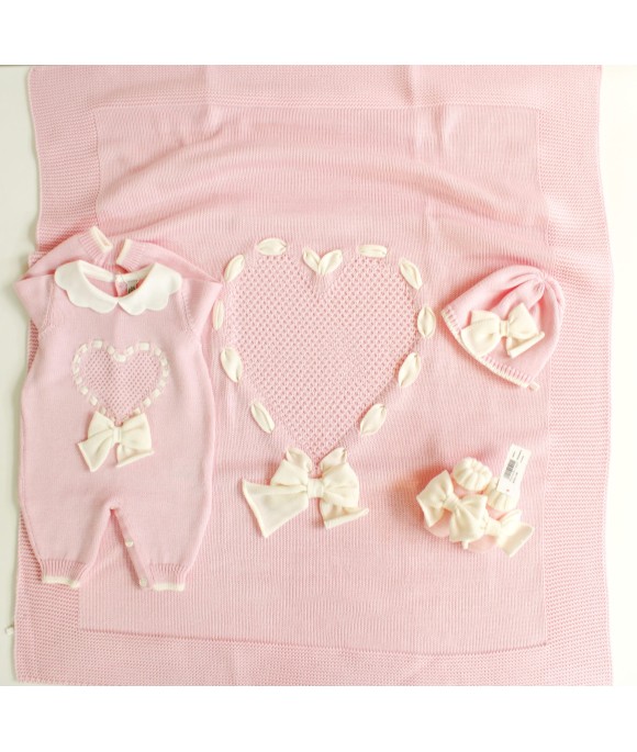 Set Fettuccia Cuore & Fiocco 5 Lana taglia 1 mese en