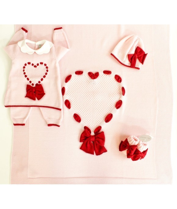 Set Cuore Fettuccia In Pura Lana Maglia + Pantalone §10