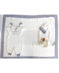 Set Lana Ricamo Punto Smock (con tutina) Bianco Ricamo Grigio §37