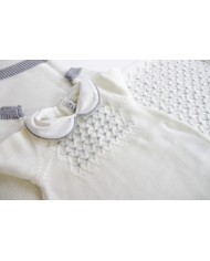 Set Lana Ricamo Punto Smock (con tutina) Bianco Ricamo Grigio §37