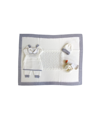 Set lana ricamo punto smock - bianco ricamo grigio §36