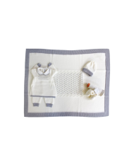 Set lana ricamo punto smock - bianco ricamo grigio §36