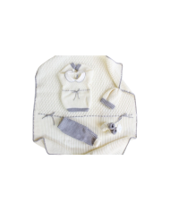 Set lana ricamo punto smock - bianco ricamo grigio §36